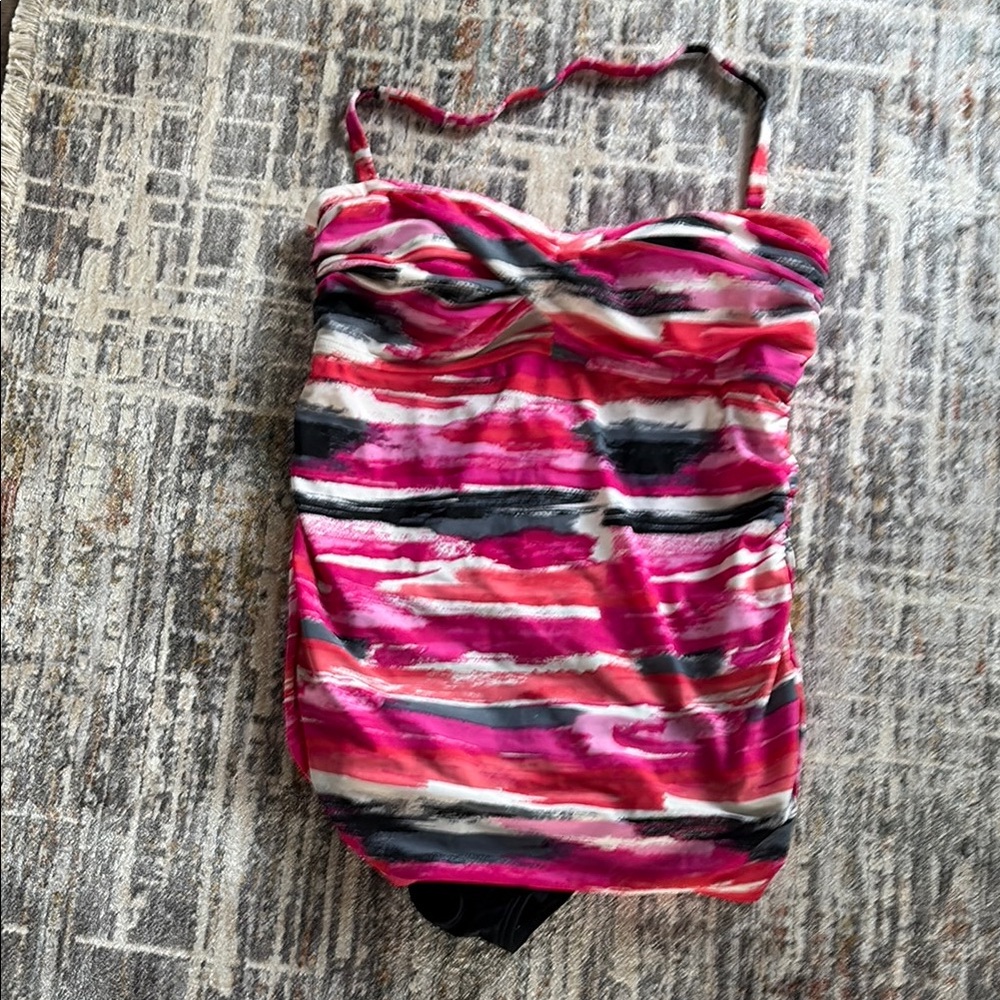 Pink and Black Striped Swimsuit one piece halter top